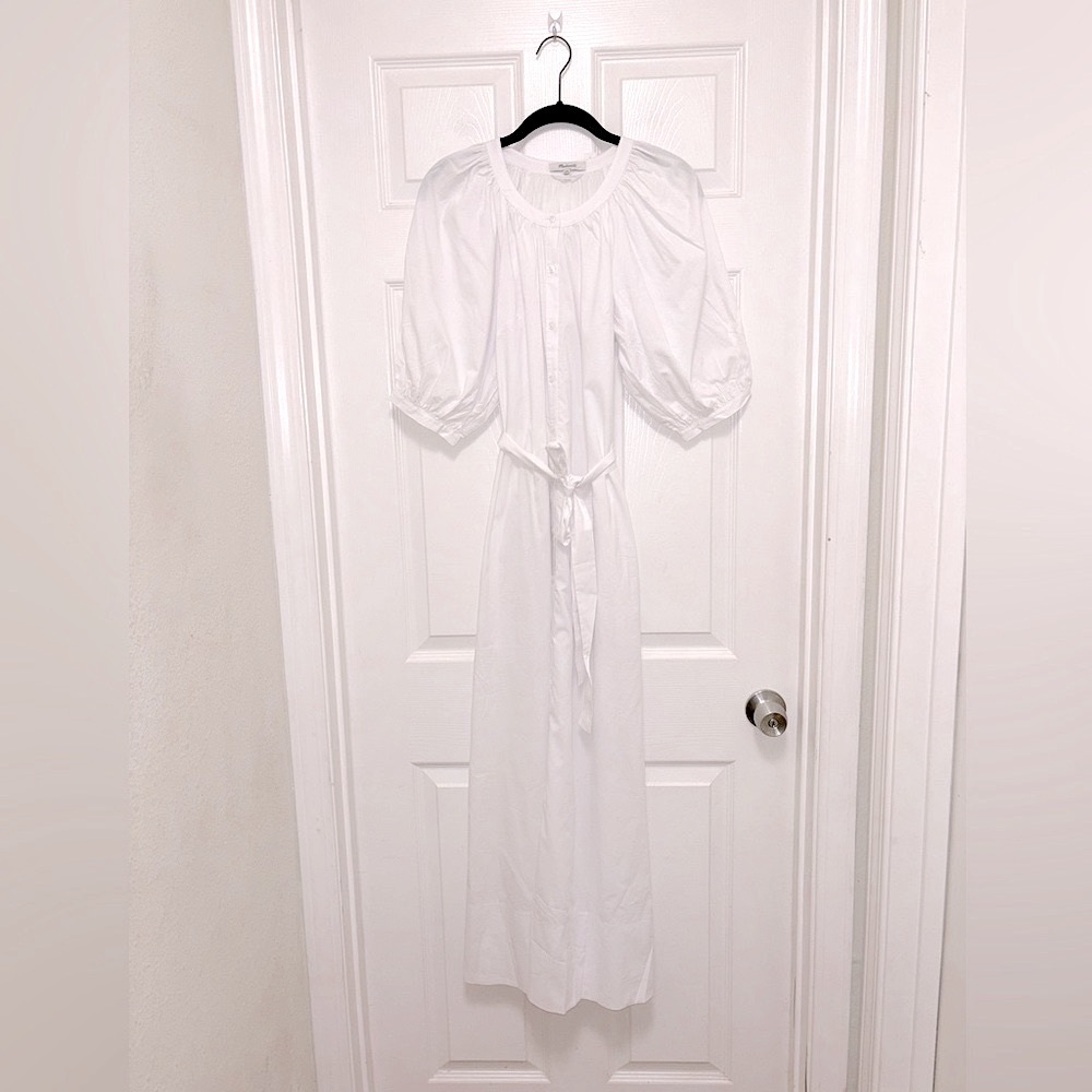 NWT Madewell Tie Waist Button Front Midi Dress in Poplin - Picture 5 of 10